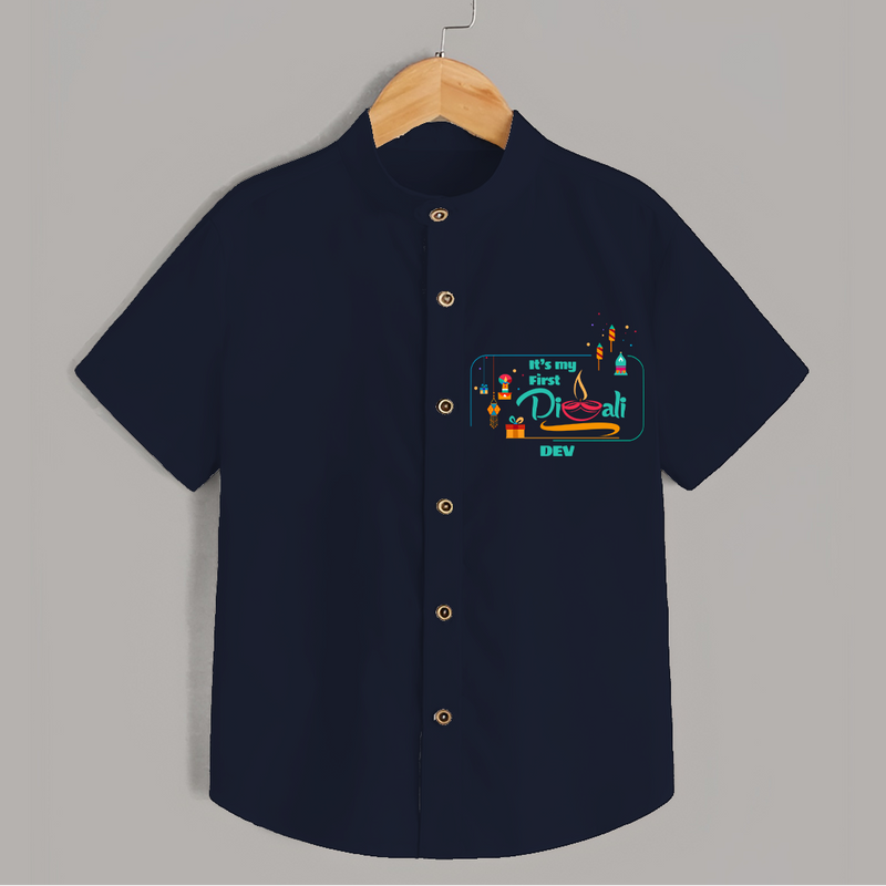 Its My First Diwali - Customized Shirt For Kids - NAVY BLUE - 0 - 6 Months Old (Chest 23")