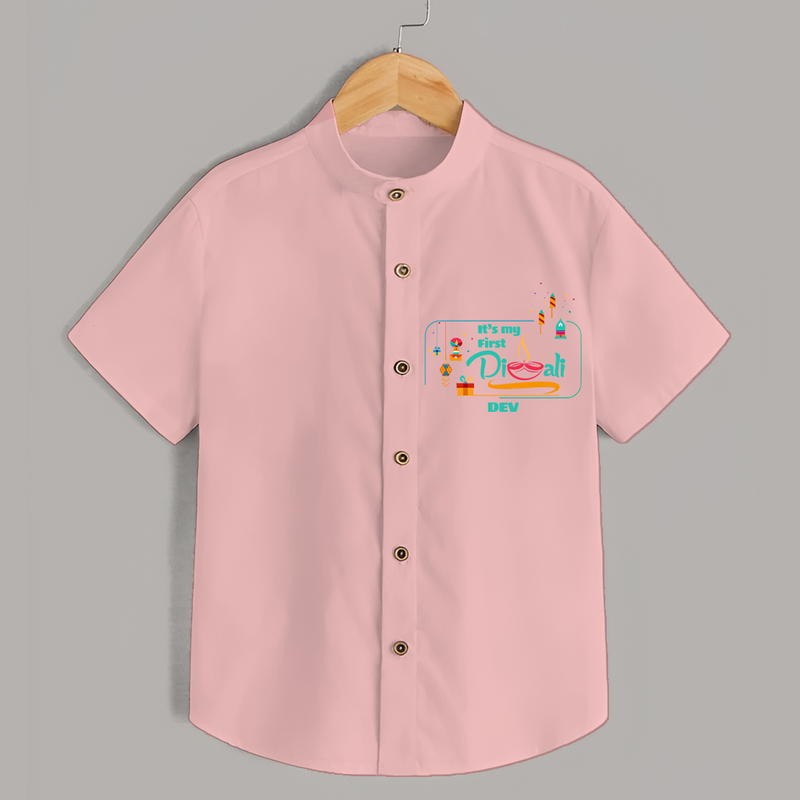 Its My First Diwali - Customized Shirt For Kids - PEACH - 0 - 6 Months Old (Chest 23")