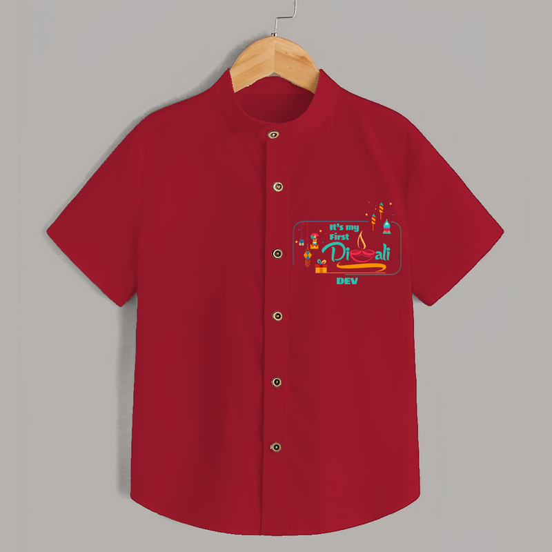 Its My First Diwali - Customized Shirt For Kids - RED - 0 - 6 Months Old (Chest 23")