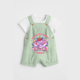 Its My First Diwali With Cute Little Elephant - Customized Dungaree Set For Kids - MINT GREEN - 0 - 5 Months Old (Chest 18")