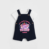 Its My First Diwali With Cute Little Elephant - Customized Dungaree Set For Kids - NAVY BLUE - 0 - 5 Months Old (Chest 18")