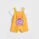 Its My First Diwali With Cute Little Elephant - Customized Dungaree Set For Kids - PASTEL YELLOW - 0 - 5 Months Old (Chest 18")