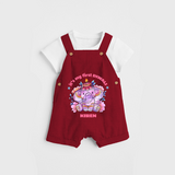 Its My First Diwali With Cute Little Elephant - Customized Dungaree Set For Kids - RED - 0 - 5 Months Old (Chest 18")