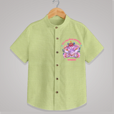 Its My First Diwali With Cute Little Elephant - Customized Shirt For Kids - PASTEL GREEN - 0 - 6 Months Old (Chest 23")