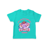 Its My First Diwali With Cute Little Elephant - Customized T-Shirt For Kids - TEAL - 0-5 Months Old (Chest 17")