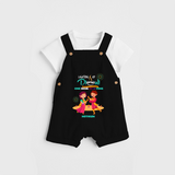 lighting Up Diwali, One Diya At A Time - Customized Diwali Themed Dungaree Set For Kids - BLACK - 0 - 5 Months Old (Chest 18")