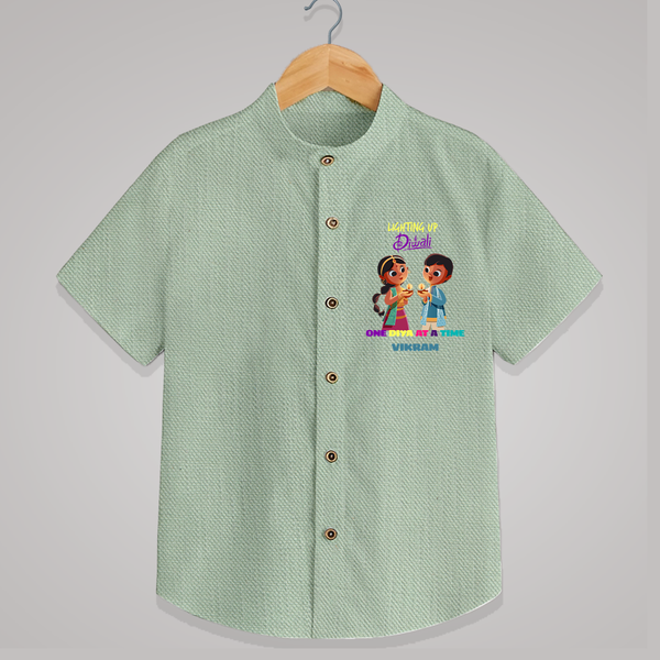 Lighting Up Diwali - Customized Diwali Themed Shirt For Kids - MINT GREEN - 0 - 6 Months Old (Chest 23")