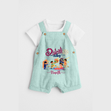 Diwali Vibes - Customized Diwali Themed Dungaree Set For Kids - ARCTIC BLUE - 0 - 5 Months Old (Chest 18")