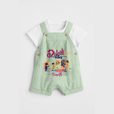 Diwali Vibes - Customized Diwali Themed Dungaree Set For Kids - MINT GREEN - 0 - 5 Months Old (Chest 18")