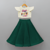 Diwali Vibes - Customized Diwali Themed Crop Top And Skirt For Kids - BOTTLE GREEN - 6 - 9 Months Old (Chest 20" , Frock Waist 20")