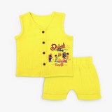 Diwali Vibes - Customized Diwali Themed Jabla Set For Kids - YELLOW - 0 - 3 Months Old (Chest 9.8")