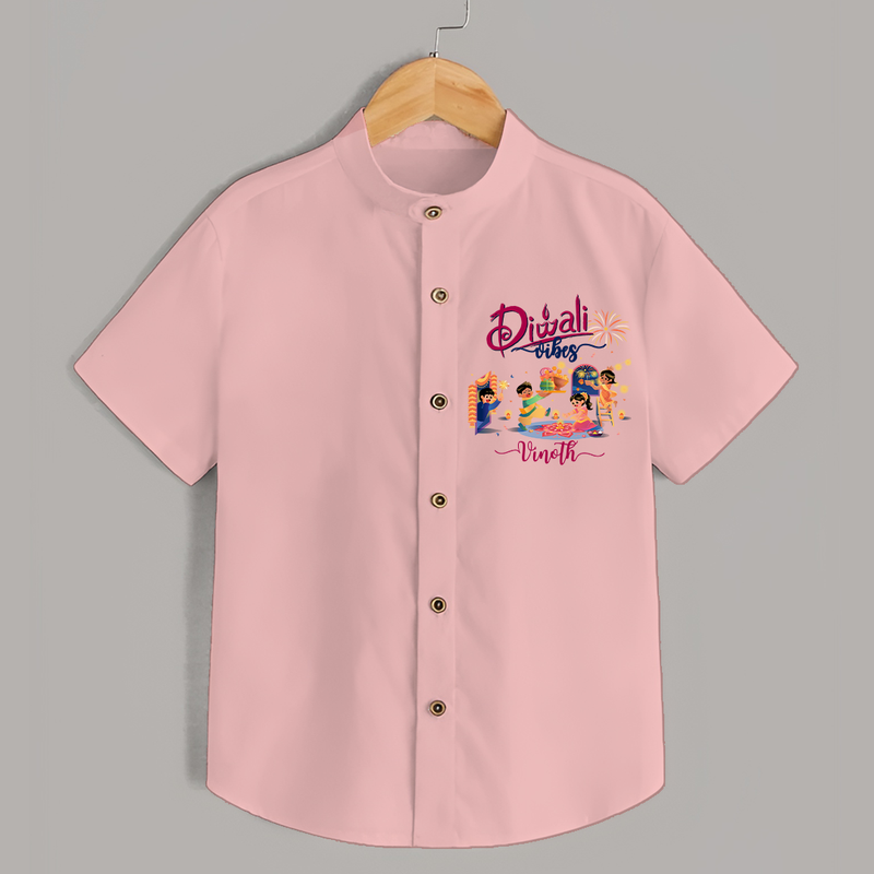 Diwali Vibes - Customized Diwali Themed Shirt For Kids - PEACH - 0 - 6 Months Old (Chest 23")