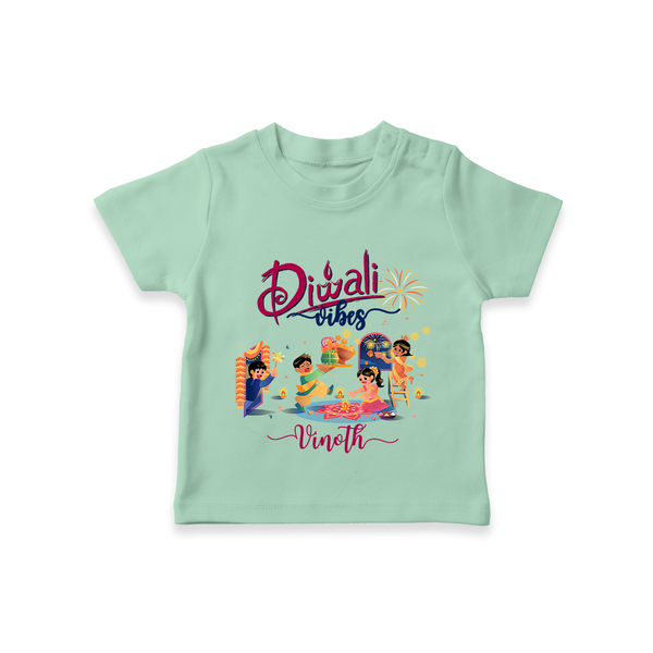 Diwali Vibes - Customized Diwali Themed T-Shirt For Kids - MINT GREEN - 0-5 Months Old (Chest 17")