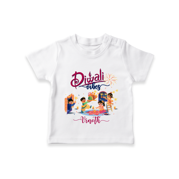 Diwali Vibes - Customized Diwali Themed T-Shirt For Kids - WHITE - 0-5 Months Old (Chest 17")