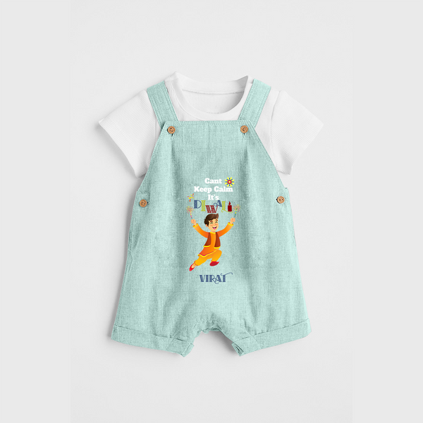 Can't Keep Clam It's Diwali - Customized Kids Dungaree Set - ARCTIC BLUE - 0 - 5 Months Old (Chest 18")