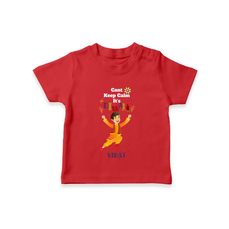 Can't Keep Clam It's Diwali - Customized Kids T-Shirt - RED - 0-5 Months Old (Chest 17")