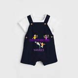 Happy Diwali - Customized Kids Dungaree Set - NAVY BLUE - 0 - 5 Months Old (Chest 18")