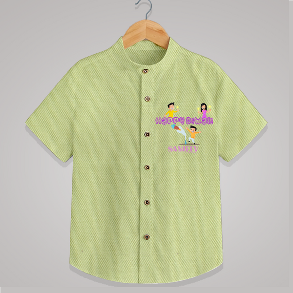 Happy Diwali - Customized Kids Shirt - PASTEL GREEN - 0 - 6 Months Old (Chest 23")