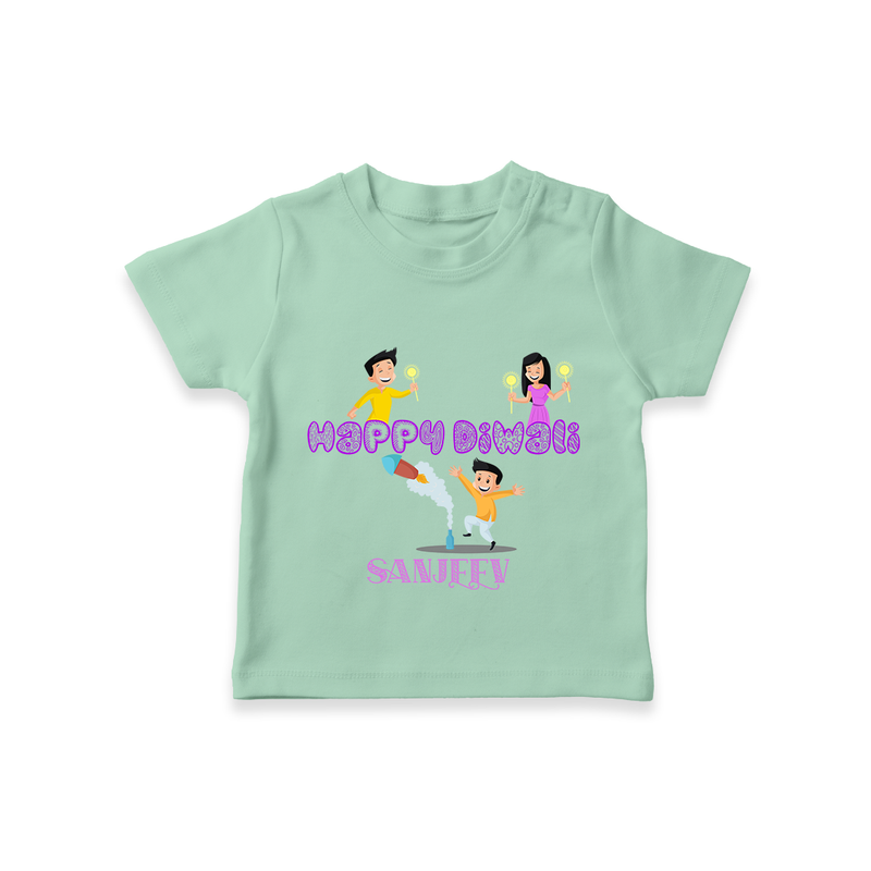 Happy Diwali - Customized Kids T-Shirt - MINT GREEN - 0-5 Months Old (Chest 17")