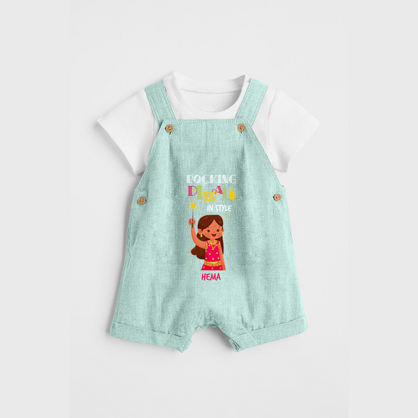 Rocking Diwali - Customized Girls Dungaree Set - ARCTIC BLUE - 0 - 5 Months Old (Chest 18")