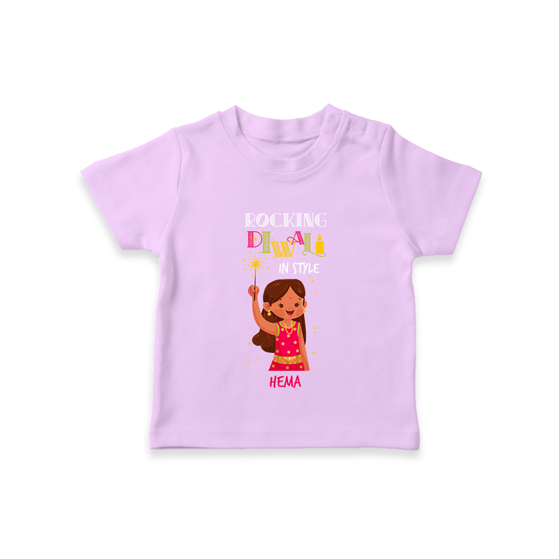 Rocking Diwali - Customized Girls T-Shirt - LILAC - 0-5 Months Old (Chest 17")