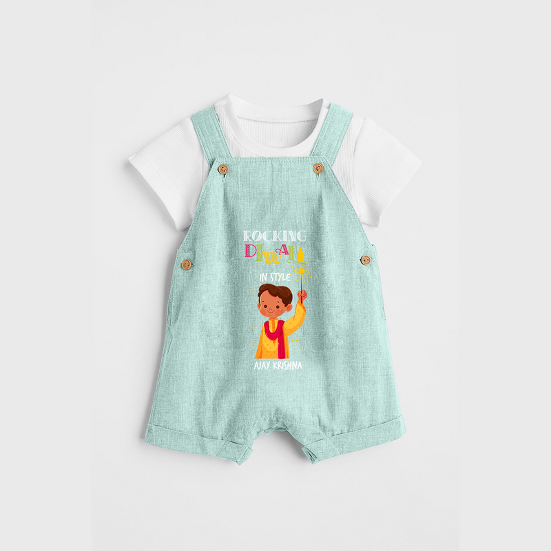 Rocking Diwali - Customized Boys Dungaree Set - ARCTIC BLUE - 0 - 5 Months Old (Chest 18")