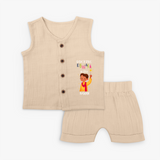 Rocking Diwali - Diwali Themed Customized Boys Jabla Set - CREAM - 0 - 3 Months Old (Chest 9.8")