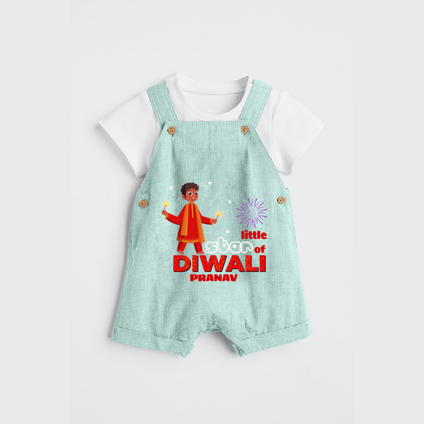 Little Star Of Diwali - Customized Kids Dungaree Set - ARCTIC BLUE - 0 - 5 Months Old (Chest 18")