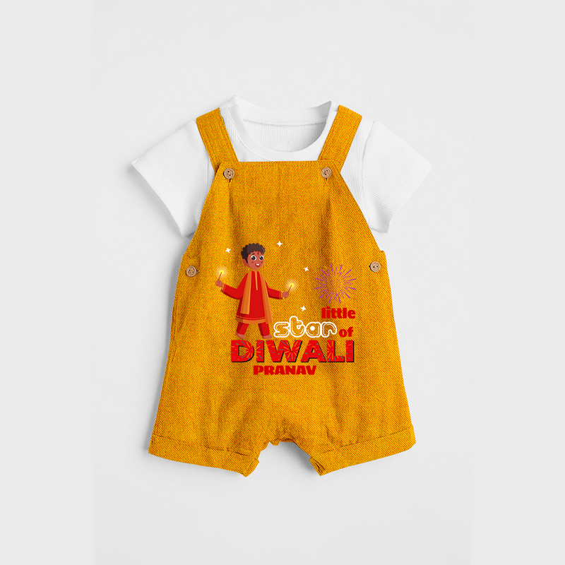 Little Star Of Diwali - Customized Kids Dungaree Set - CHROME YELLOW - 0 - 5 Months Old (Chest 18")