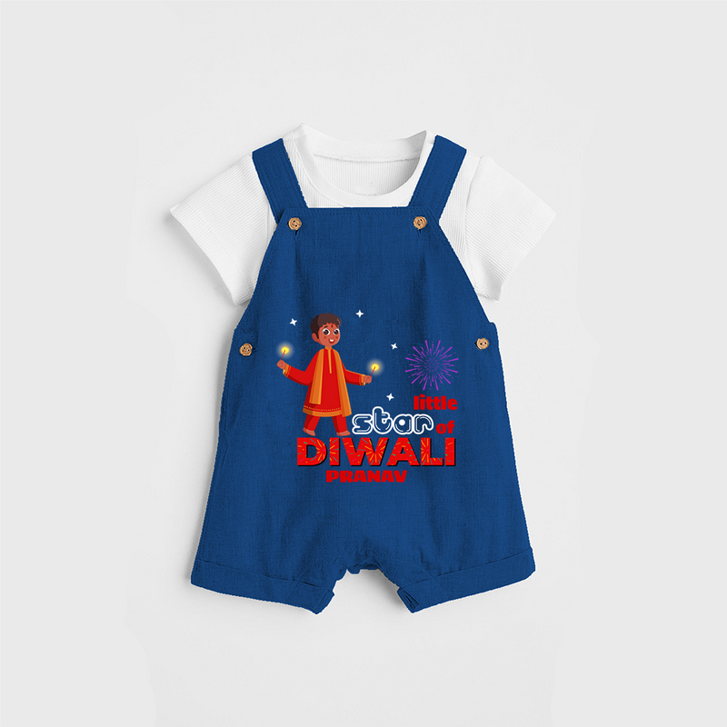 Little Star Of Diwali - Customized Kids Dungaree Set - COBALT BLUE - 0 - 5 Months Old (Chest 18")