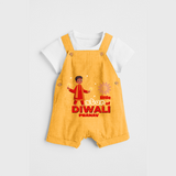 Little Star Of Diwali - Customized Kids Dungaree Set - PASTEL YELLOW - 0 - 5 Months Old (Chest 18")