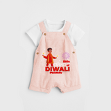 Little Star Of Diwali - Customized Kids Dungaree Set - PEACH - 0 - 5 Months Old (Chest 18")