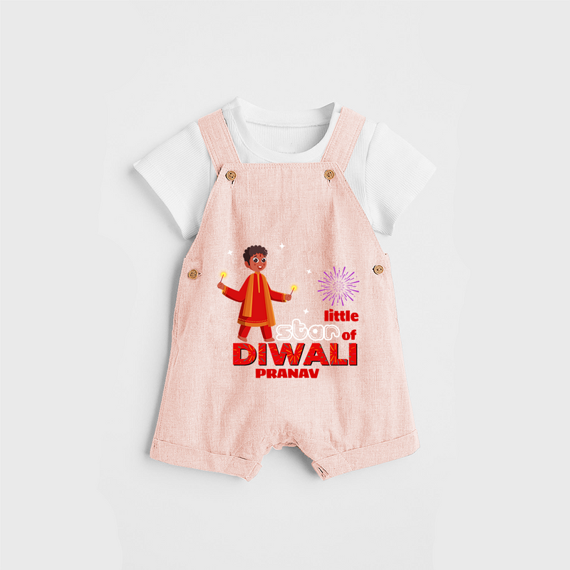 Little Star Of Diwali - Customized Kids Dungaree Set - PEACH - 0 - 5 Months Old (Chest 18")