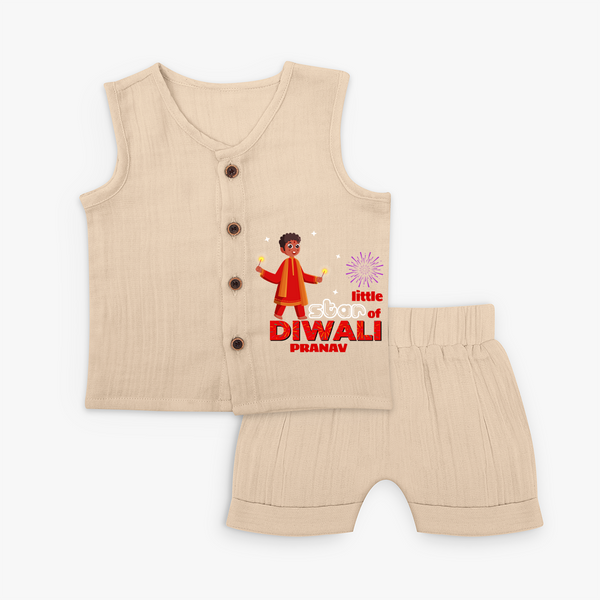 Little Star Of Diwali - Customized Kids Jabla Set - CREAM - 0 - 3 Months Old (Chest 9.8")