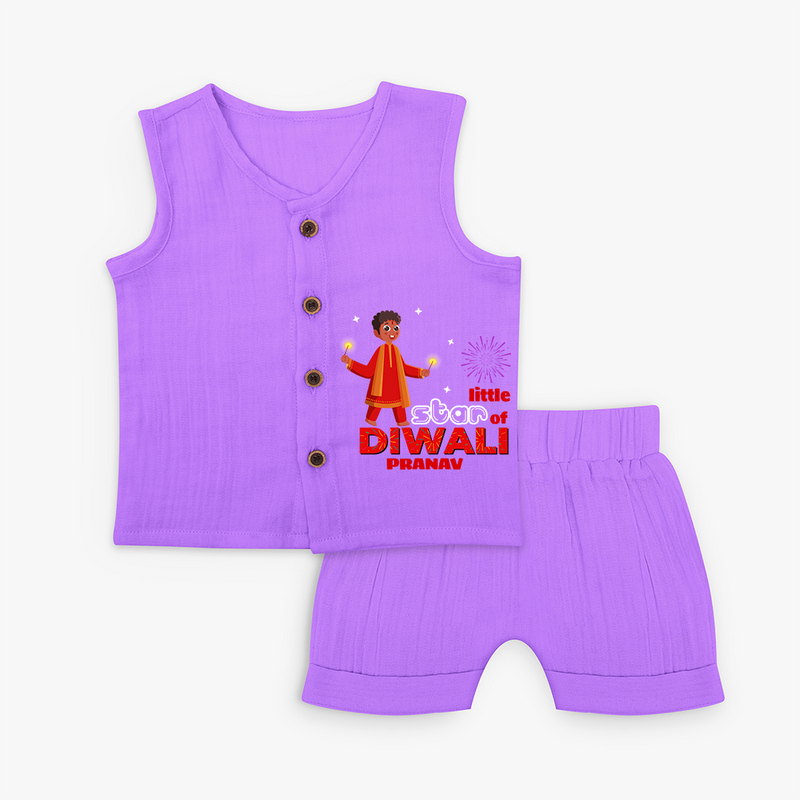 Little Star Of Diwali - Customized Kids Jabla Set - PURPLE - 0 - 3 Months Old (Chest 9.8")