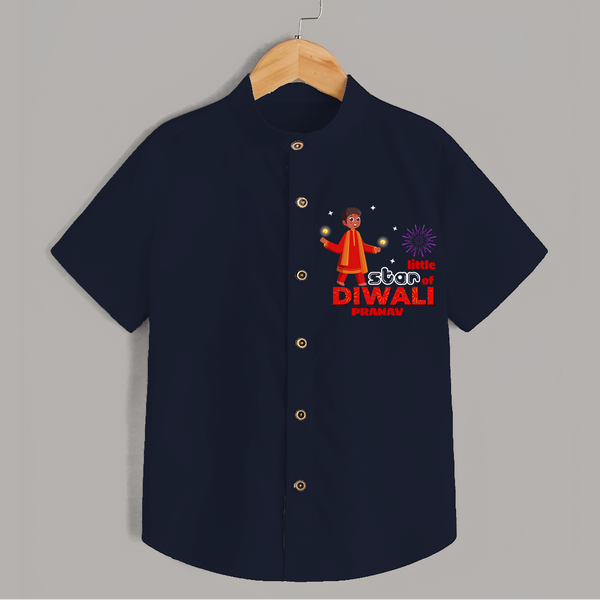 Little Star Of Diwali - Customized Kids Shirt - NAVY BLUE - 0 - 6 Months Old (Chest 23")