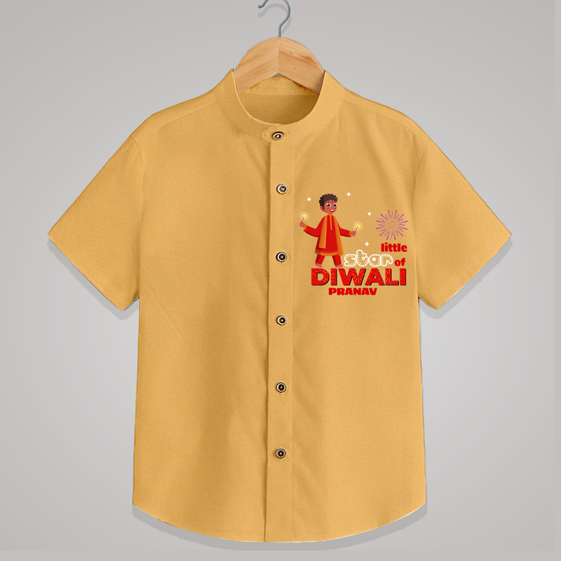 Little Star Of Diwali - Customized Kids Shirt - PASTEL YELLOW - 0 - 6 Months Old (Chest 23")