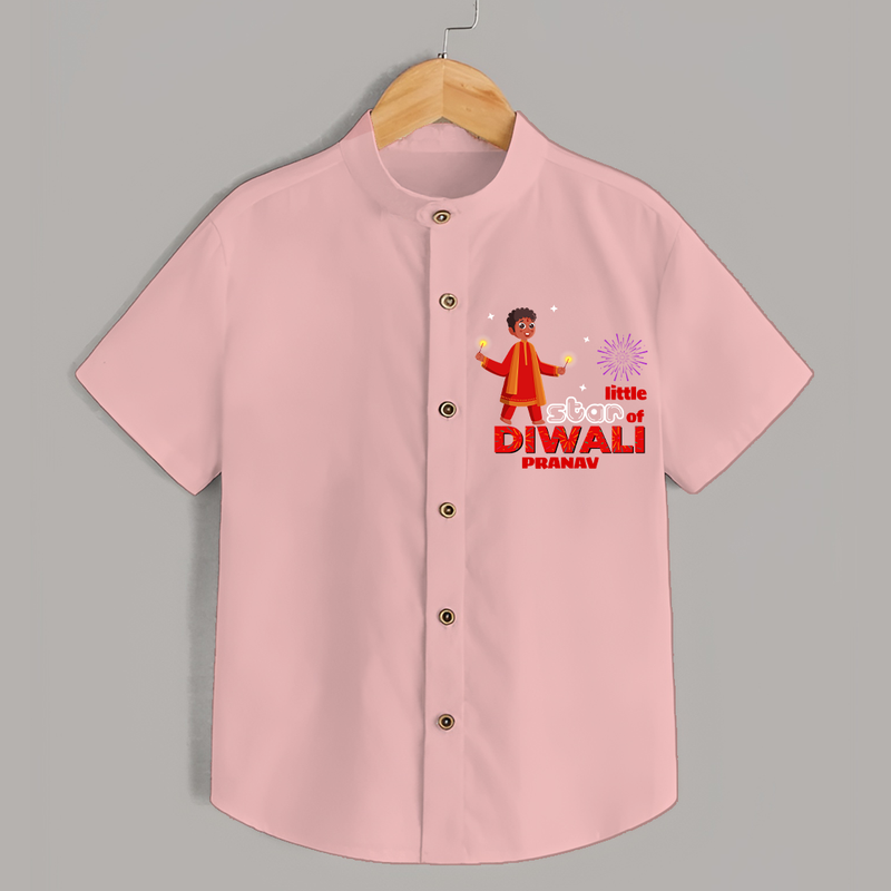 Little Star Of Diwali - Customized Kids Shirt - PEACH - 0 - 6 Months Old (Chest 23")