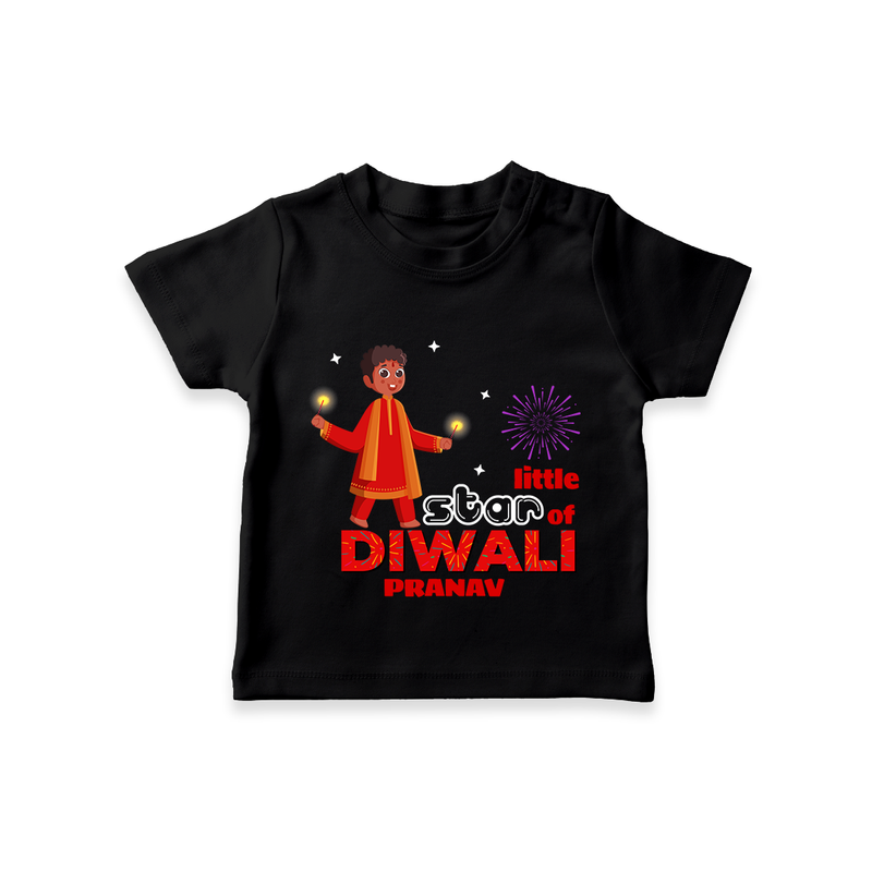 Little Star Of Diwali - Customized Kids T-Shirt - BLACK - 0-5 Months Old (Chest 17")