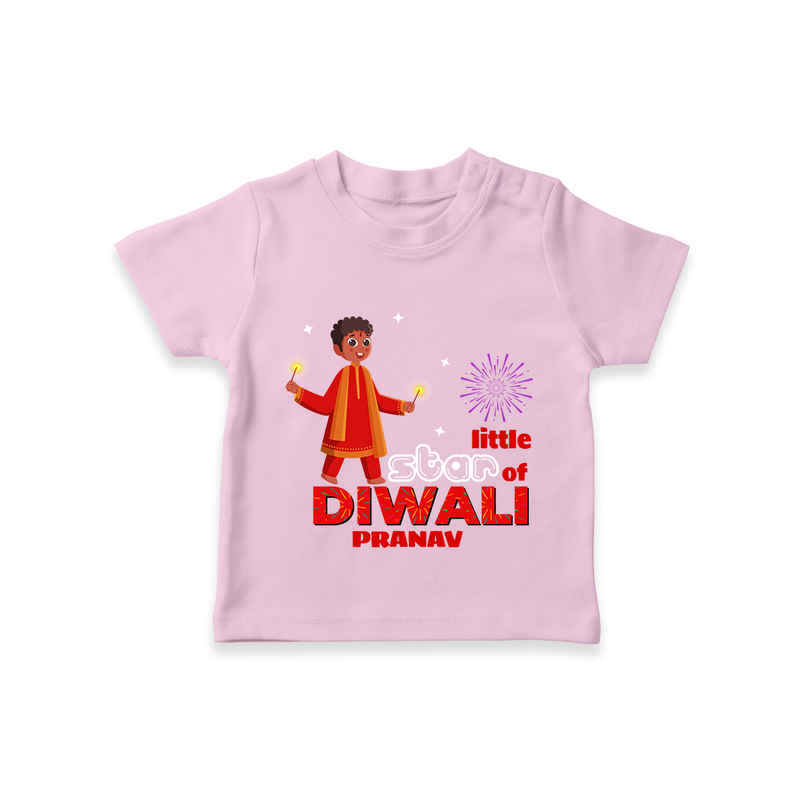 Little Star Of Diwali - Customized Kids T-Shirt - PINK - 0-5 Months Old (Chest 17")