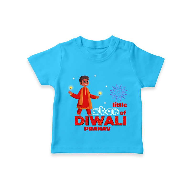 Little Star Of Diwali - Customized Kids T-Shirt - SKY BLUE - 0-5 Months Old (Chest 17")