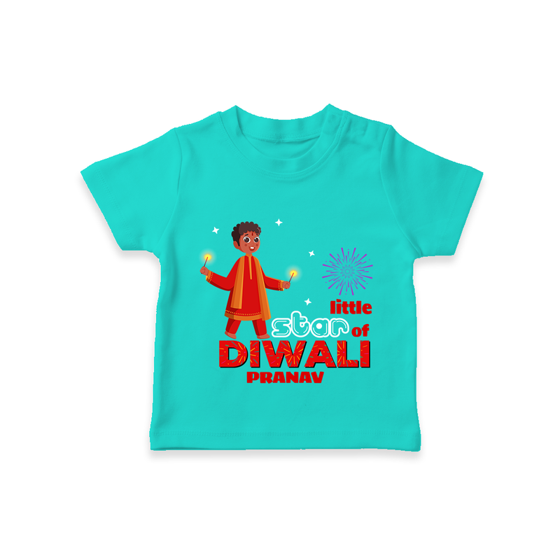 Little Star Of Diwali - Customized Kids T-Shirt - TEAL - 0-5 Months Old (Chest 17")