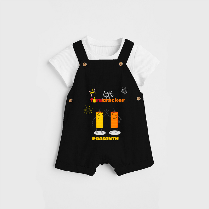 Little Fire Cracker - Customized Kids Dungaree Set - BLACK - 0 - 5 Months Old (Chest 18")