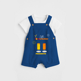 Little Fire Cracker - Customized Kids Dungaree Set - COBALT BLUE - 0 - 5 Months Old (Chest 18")