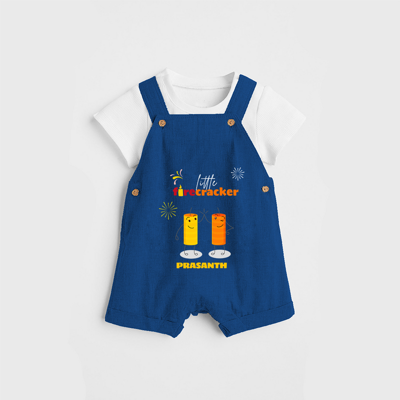 Little Fire Cracker - Customized Kids Dungaree Set - COBALT BLUE - 0 - 5 Months Old (Chest 18")