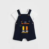 Little Fire Cracker - Customized Kids Dungaree Set - NAVY BLUE - 0 - 5 Months Old (Chest 18")