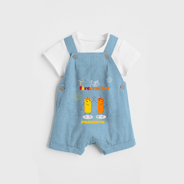 Little Fire Cracker - Customized Kids Dungaree Set - SKY BLUE - 0 - 5 Months Old (Chest 18")