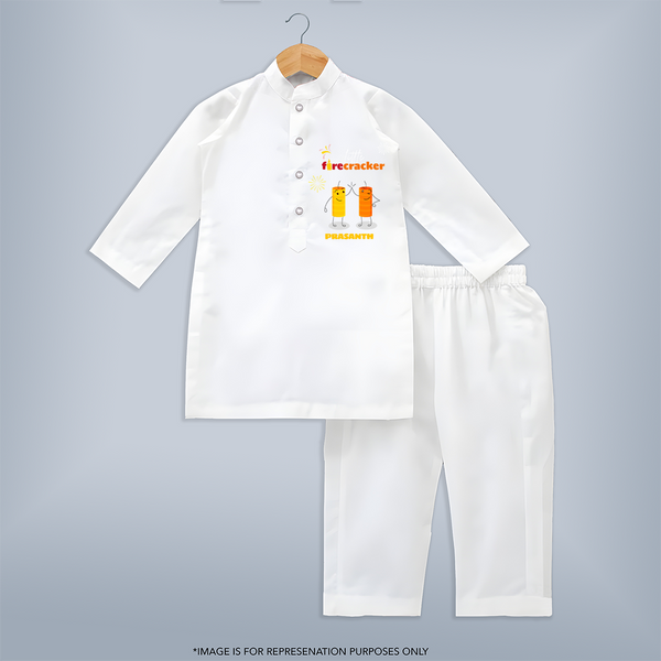 Little Fire Cracker - Customized Kids Kurta Set - WHITE - 3-6 Month Old (Chest 24", Kurta Length 14'', Waist 19", Pant Length 14")