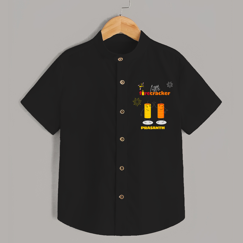 Little Fire Cracker - Customized Kids Shirt - BLACK - 0 - 6 Months Old (Chest 23")