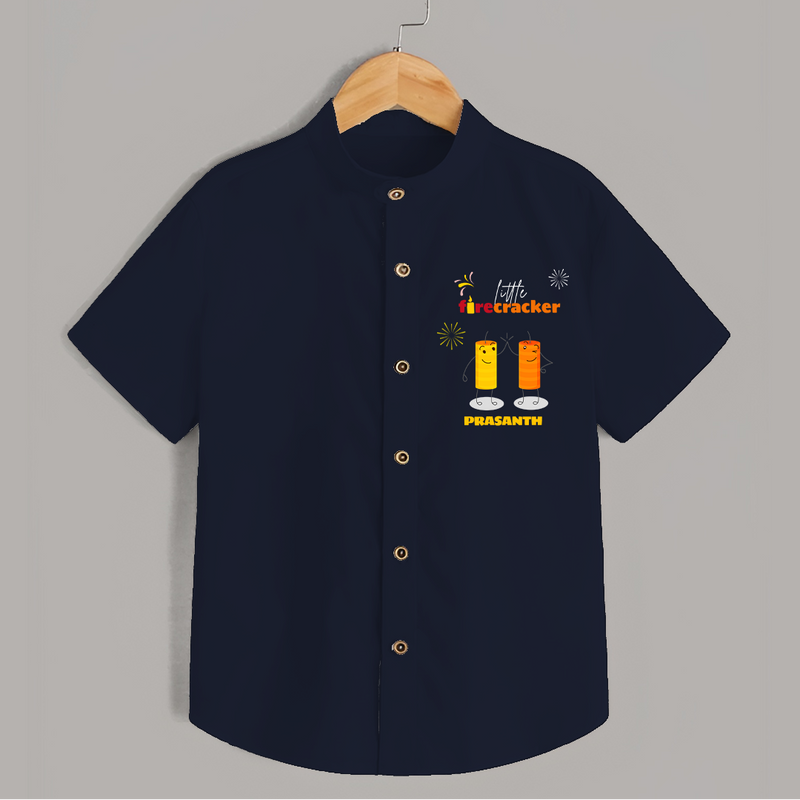 Little Fire Cracker - Customized Kids Shirt - NAVY BLUE - 0 - 6 Months Old (Chest 23")